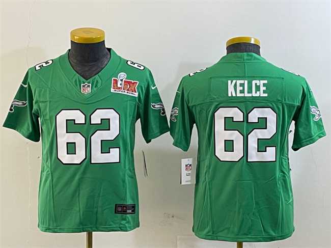 Youth Philadelphia Eagles #62 Jason Kelce Green 2025 Super Bowl LIX Patch F.U.S.E. Throwback Vapor Untouchable Limited Stitched Jersey->olympics canada jerseys->NHL Jersey